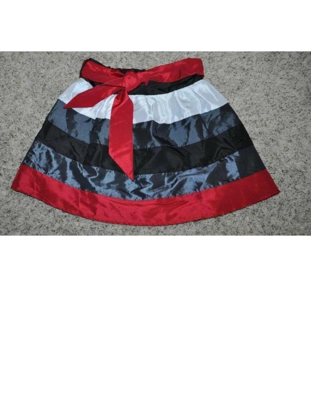 Candies Skirt & Sash Belt 14 Girls Black Red White Taffeta Striped Belted